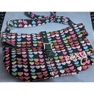 Roxy Fold Over Flap Colorful Heart Bag Snap Closure 10 in long x 7 in tall Y2K